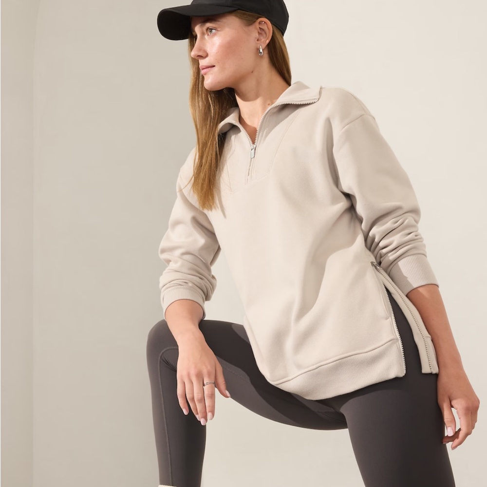 Athleta Cozy Karma half zip sweatshirt in Abolone